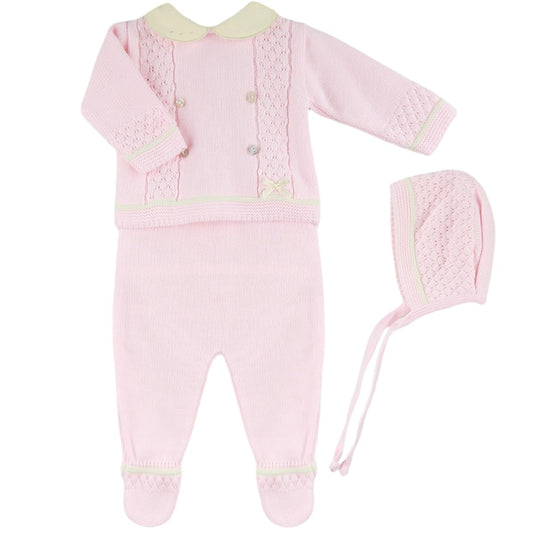 3-Piece Baby's Knitted Set with Sweater, Footed Pants, and Hat for Boys and Girls