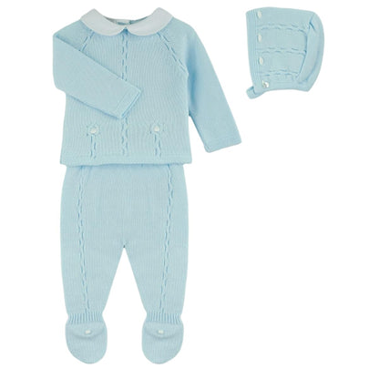 3-Piece Baby Boy Knit Sweater, Footed Pants and Hat Set