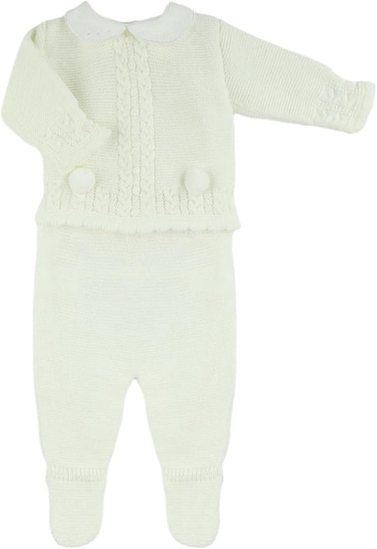 3-Piece Cable-Knit Baby Set with Pompons for Boys and Girls