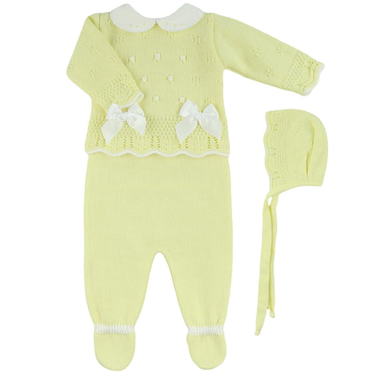 3-Piece Baby Knit Outfit Set with Bows for Boys and Girls