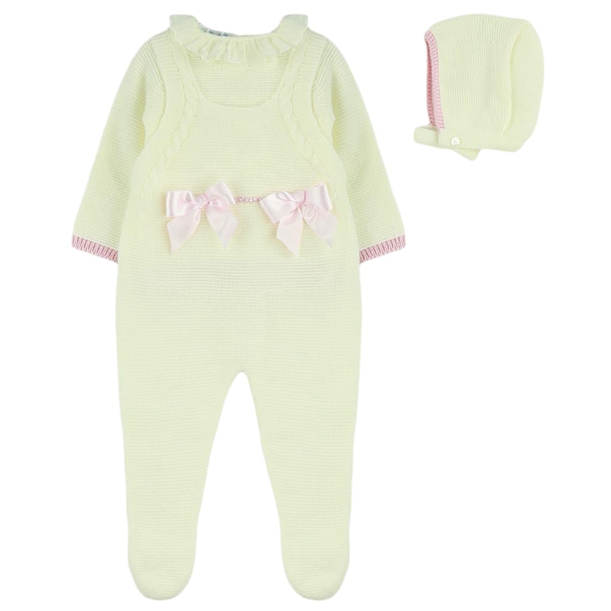 3-Piece Romper Set with Shirt and Hat for Boys and Girls. Bow details. Soft Knit