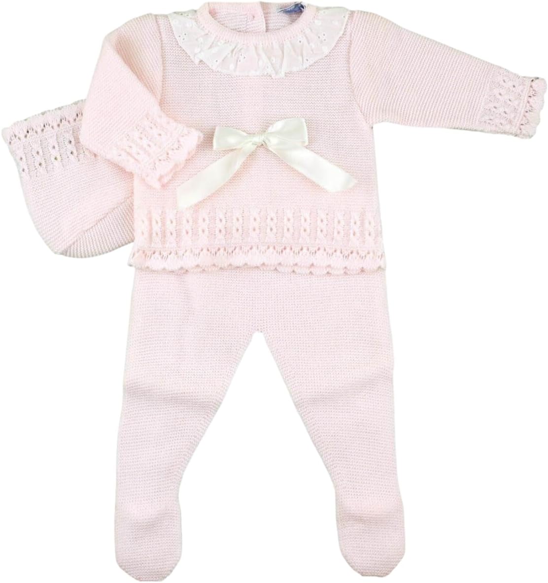 3-Piece Baby Girl Knitted Lace Romper and Hat Set