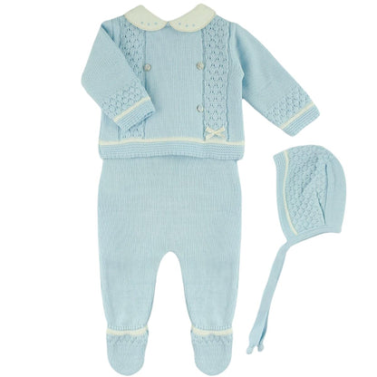 3-Piece Baby's Knitted Set with Sweater, Footed Pants, and Hat for Boys and Girls