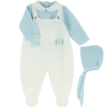 3-Piece Baby Outfit Set, Knitted Romper, Shirt, and Hat for Boys and Girls