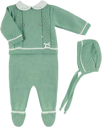 3-Piece Baby's Knitted Set with Sweater, Footed Pants, and Hat for Boys and Girls