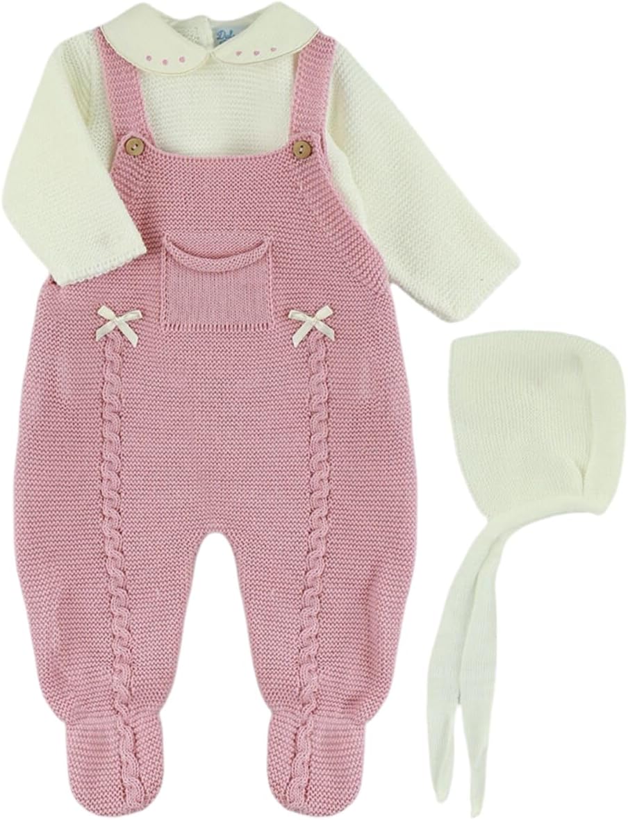 3-Piece Baby Outfit Set, Knitted Romper, Shirt, and Hat for Boys and Girls