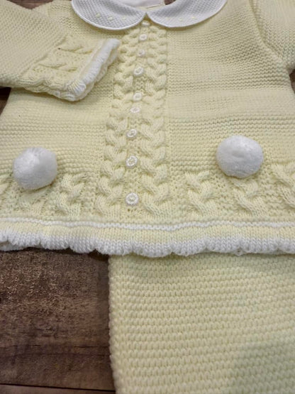 3-Piece Cable-Knit Baby Set with Pompons for Boys and Girls