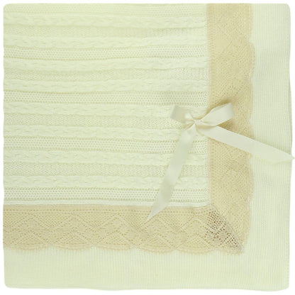 Luxury Spanish Knit Baby Blanket with Intricate Lace Trim and Honeycomb Pattern