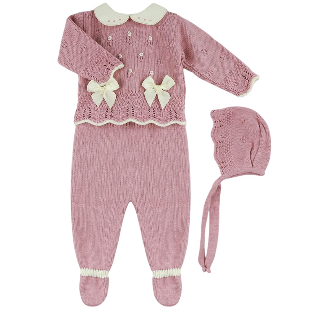 3-Piece Baby Knit Outfit Set with Bows for Boys and Girls