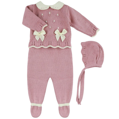 3-Piece Baby Knit Outfit Set with Bows for Boys and Girls