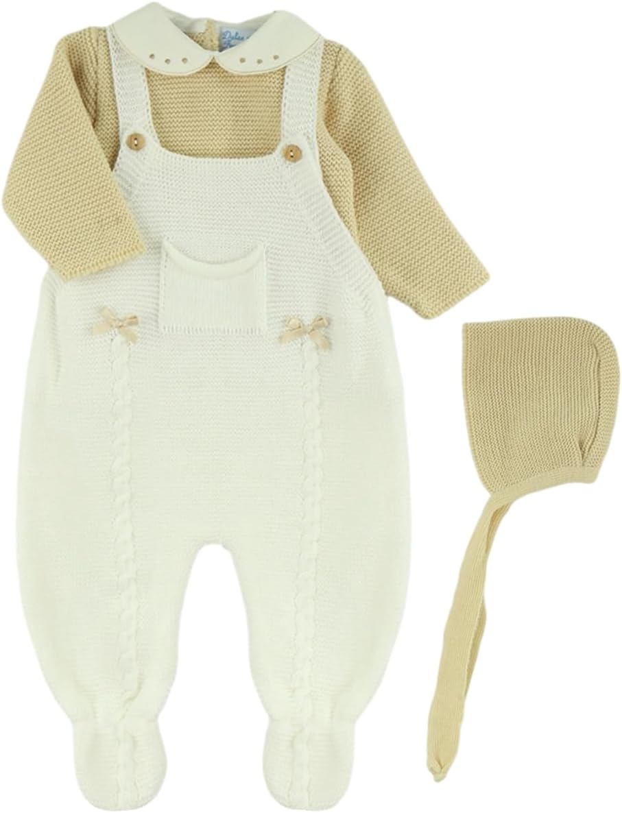 3-Piece Baby Outfit Set, Knitted Romper, Shirt, and Hat for Boys and Girls