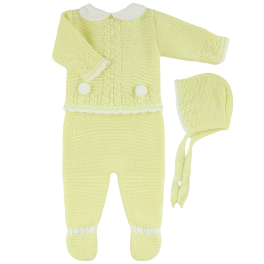 3-Piece Cable-Knit Baby Set with Pompons for Boys and Girls