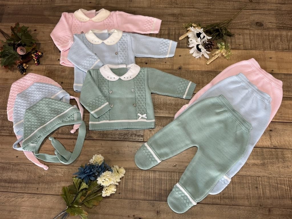 3-Piece Baby's Knitted Set with Sweater, Footed Pants, and Hat for Boys and Girls