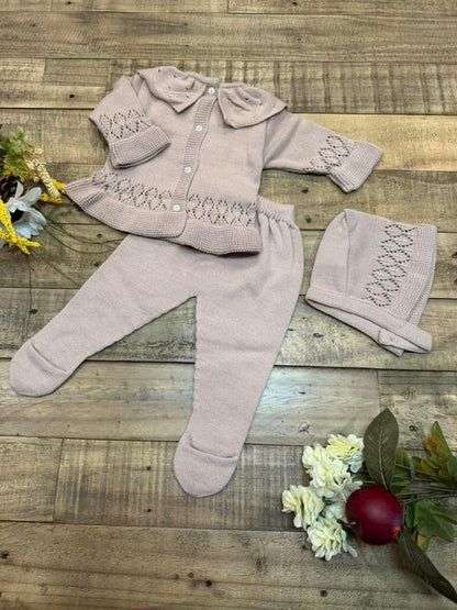 3-Piece Knitted Baby Girl Outfit Set