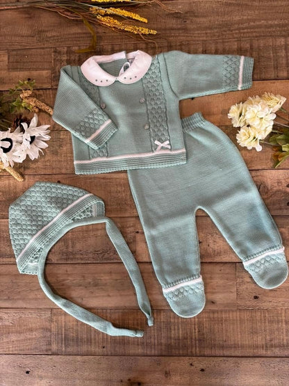 3-Piece Baby's Knitted Set with Sweater, Footed Pants, and Hat for Boys and Girls