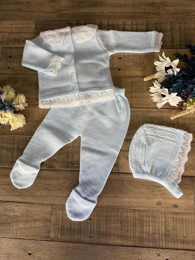 Baby Boy Knitted 3-Piece Set, Sweater, Pants and Hat