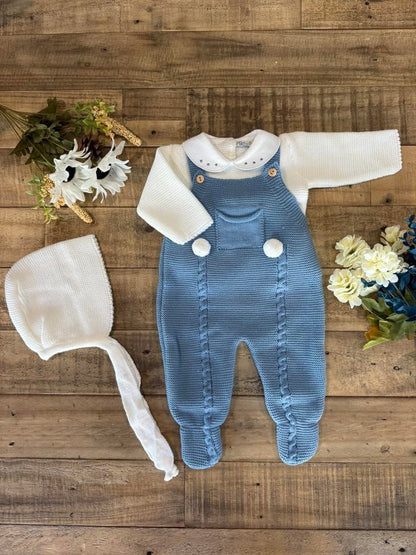 3-Piece Baby Outfit Set, Knitted Romper, Shirt, and Hat for Boys and Girls