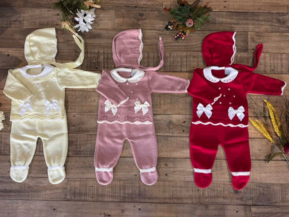 3-Piece Baby Knit Outfit Set with Bows for Boys and Girls