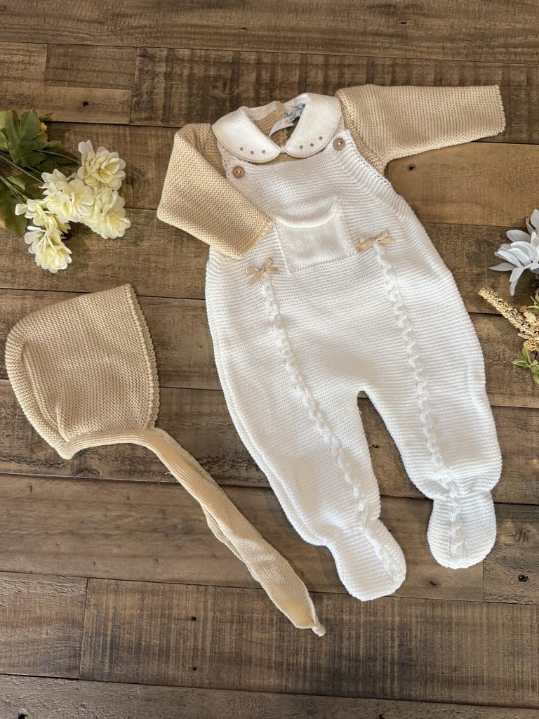 3-Piece Baby Outfit Set, Knitted Romper, Shirt, and Hat for Boys and Girls