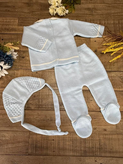 3-Piece Baby's Knitted Set with Sweater, Footed Pants, and Hat for Boys and Girls