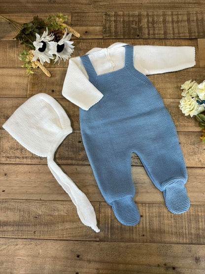 3-Piece Baby Outfit Set, Knitted Romper, Shirt, and Hat for Boys and Girls