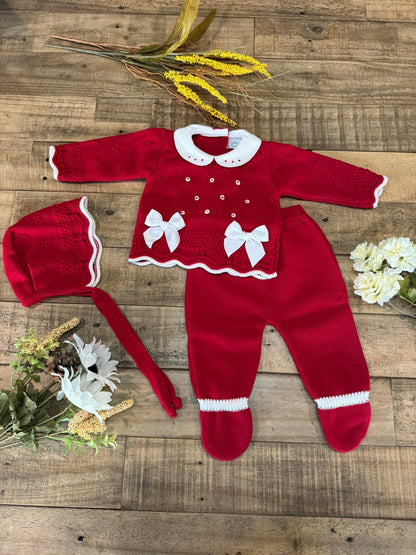 3-Piece Baby Knit Outfit Set with Bows for Boys and Girls