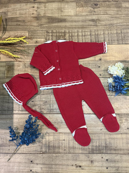 3-Piece Cable-Knit Baby Set with Pompons for Boys and Girls