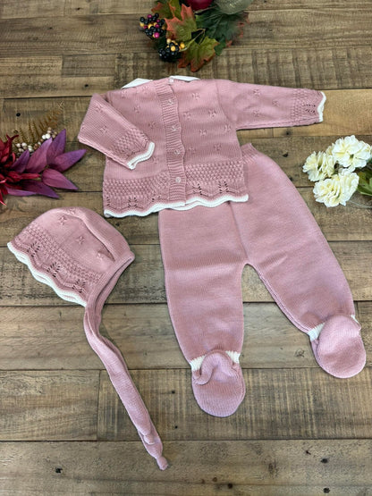 3-Piece Baby Knit Outfit Set with Bows for Boys and Girls