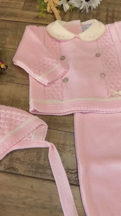 3-Piece Baby's Knitted Set with Sweater, Footed Pants, and Hat for Boys and Girls