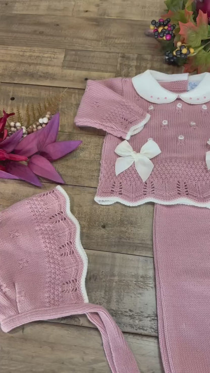 3-Piece Baby Knit Outfit Set with Bows for Boys and Girls