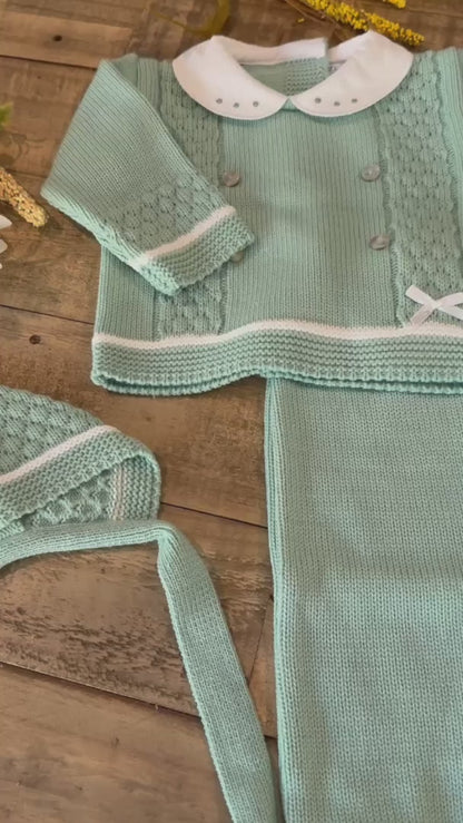 3-Piece Baby's Knitted Set with Sweater, Footed Pants, and Hat for Boys and Girls