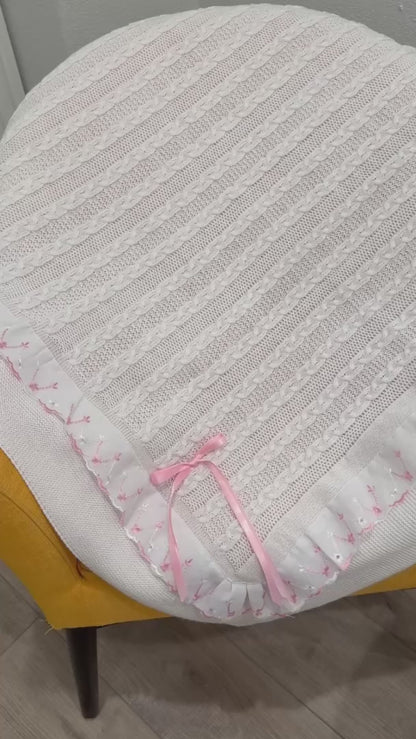 Soft Knitted Baby Blanket with Floral Accents