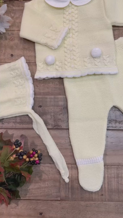 3-Piece Cable-Knit Baby Set with Pompons for Boys and Girls