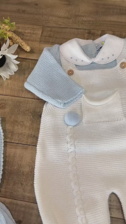 3-Piece Baby Outfit Set, Knitted Romper, Shirt, and Hat for Boys and Girls